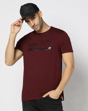 men typographic print slim fit crew-neck t-shirt