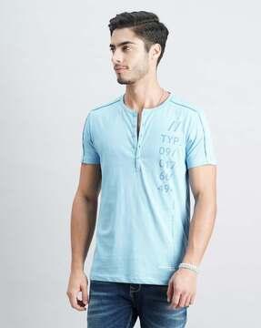 men typographic print slim fit henley t-shirt