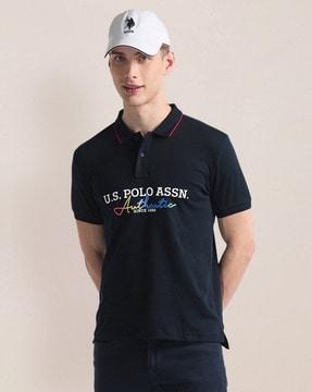 men typographic print slim fit polo t-shirt
