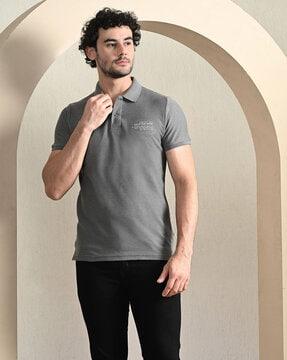 men typographic print slim fit polo t-shirt