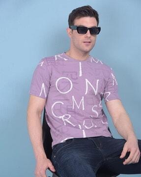 men typographic print slim fit round-neck t-shirt