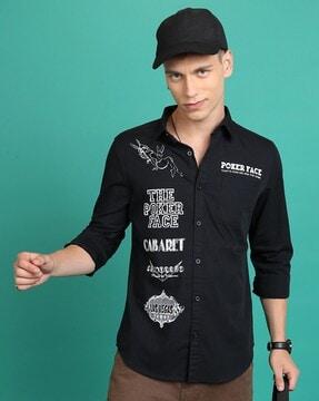 men typographic print slim fit shirt