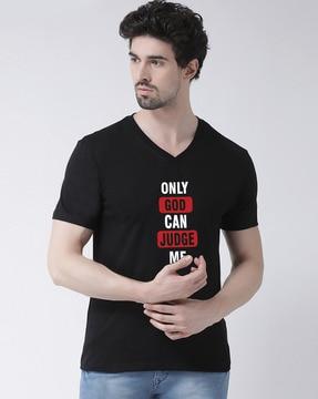 men typographic print slim fit v-neck t-shirts