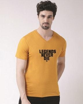 men typographic print slim fit v-neck t-shirts