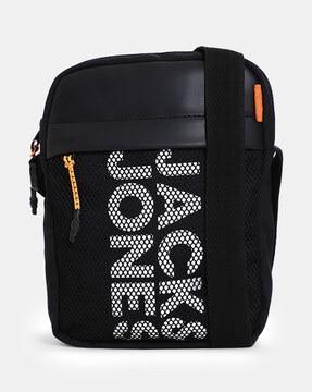 men typographic print sling bag