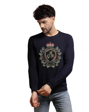 men typographic regular fit sweatshirt with round neck