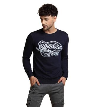 men typographic regular fit sweatshirt with round neck