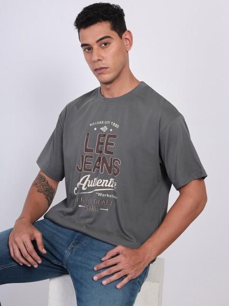 men typography round neck cotton blend grey t-shirt