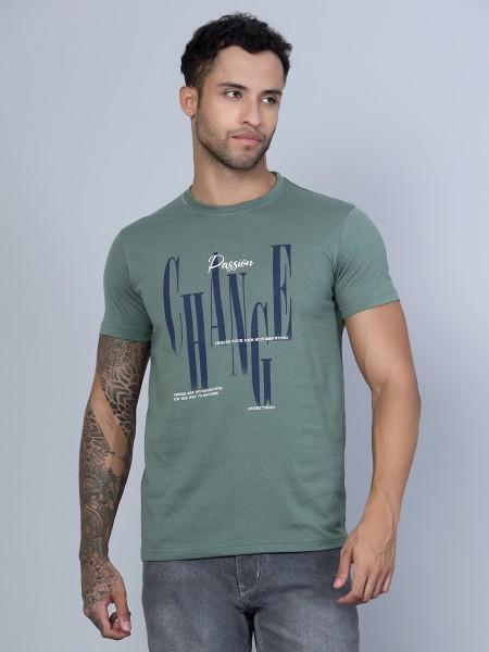 men typography round neck poly cotton green t-shirt