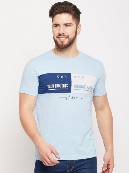 men typography round neck poly cotton light blue t-shirt