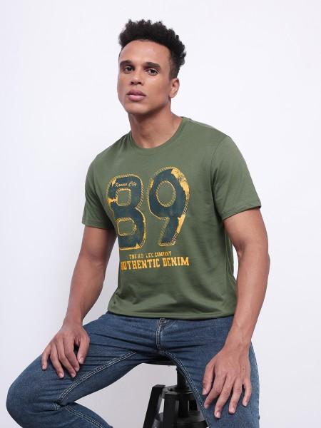 men typography round neck pure cotton green t-shirt