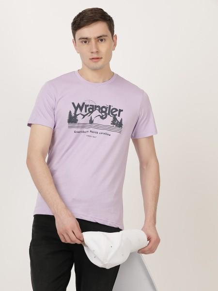 men typography round neck pure cotton purple t-shirt