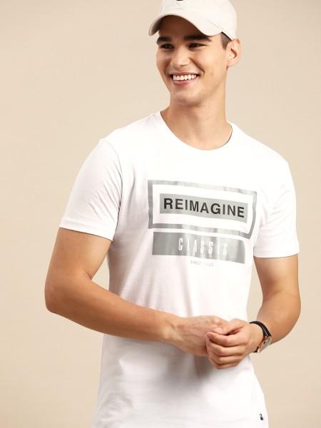 men typography round neck pure cotton white t-shirt