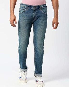 men vapour lightly washed slim tapered jeans