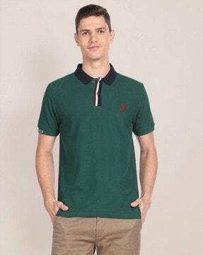 men varsity slim fit polo t-shirt with logo embroidery