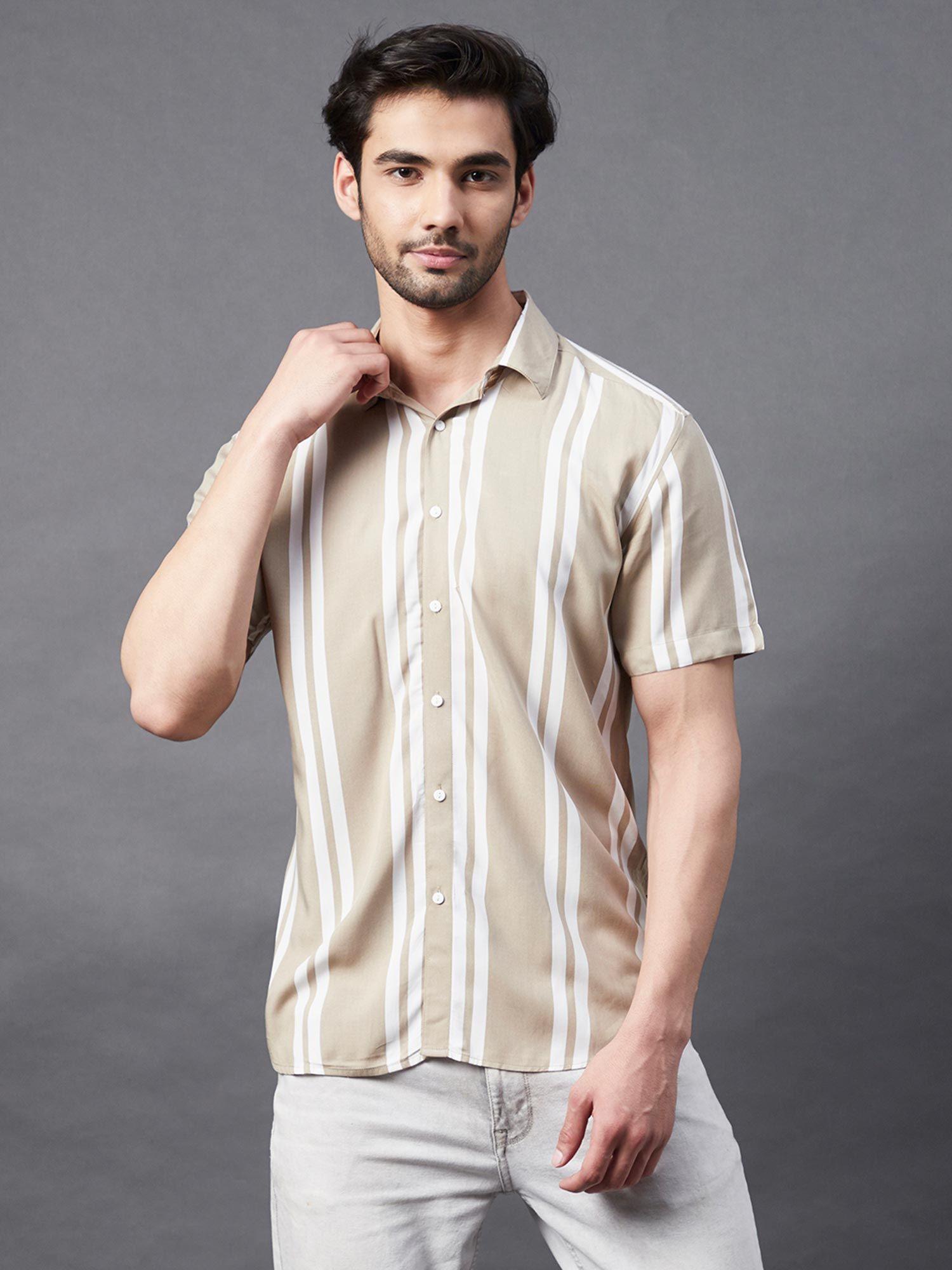 men vertical stripe half sleeve rayon shirt