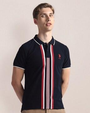 men vertical stripe slim fit polo t-shirt