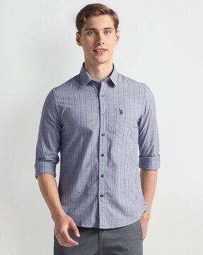 men vertical striped slim fit shirt