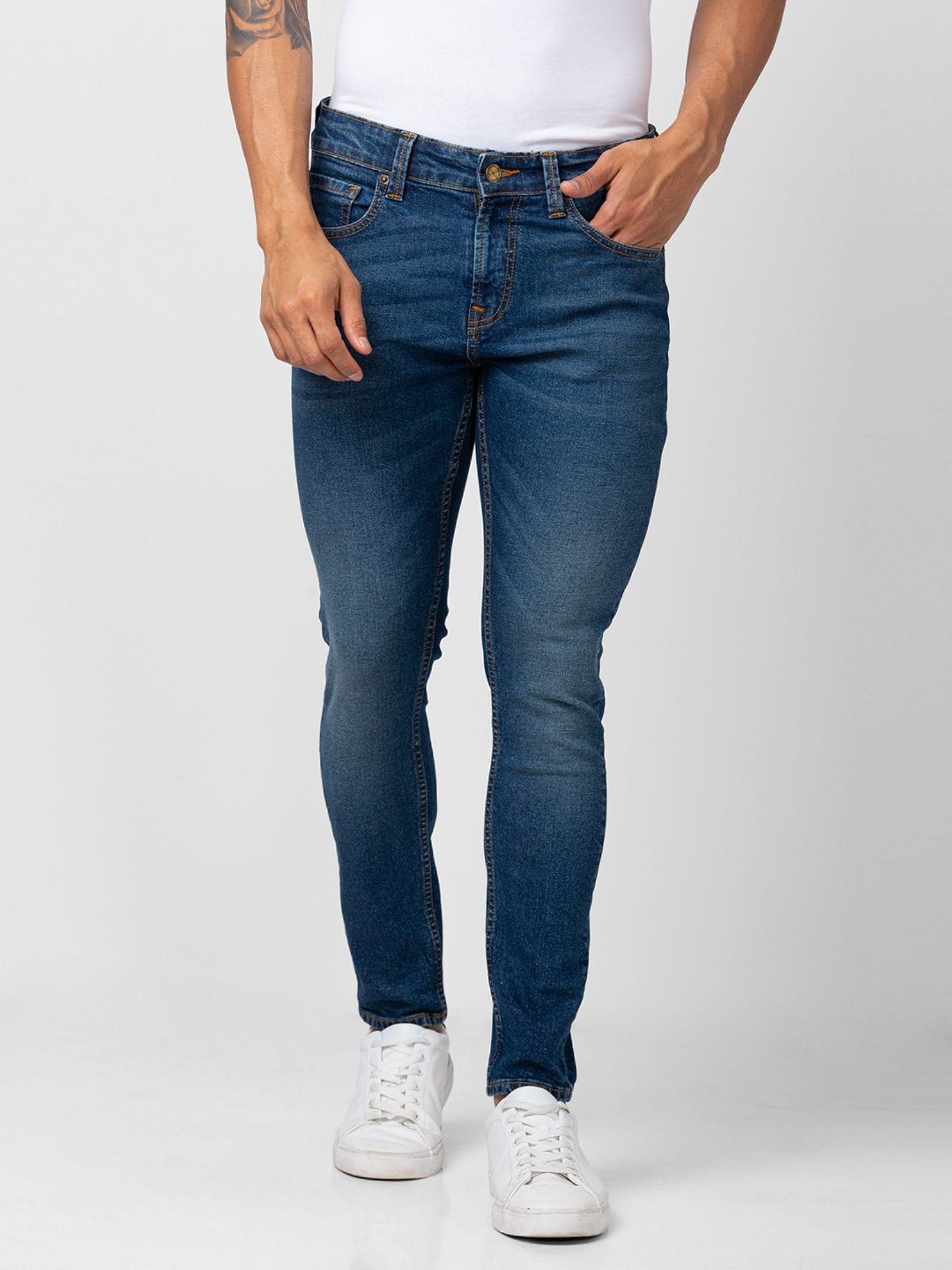 men vintage blue cotton stretch slim fit tapered length jeans (kano)