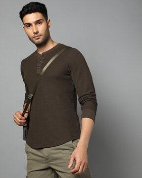 men waffle knit slim fit henley t-shirt