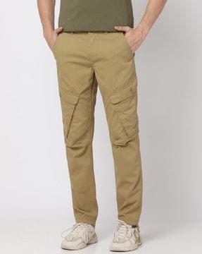 men washed flat-front relaxed fit cargo trousers