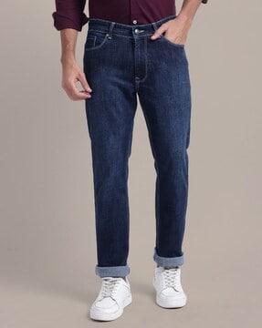 men washed jeans with insert pockets