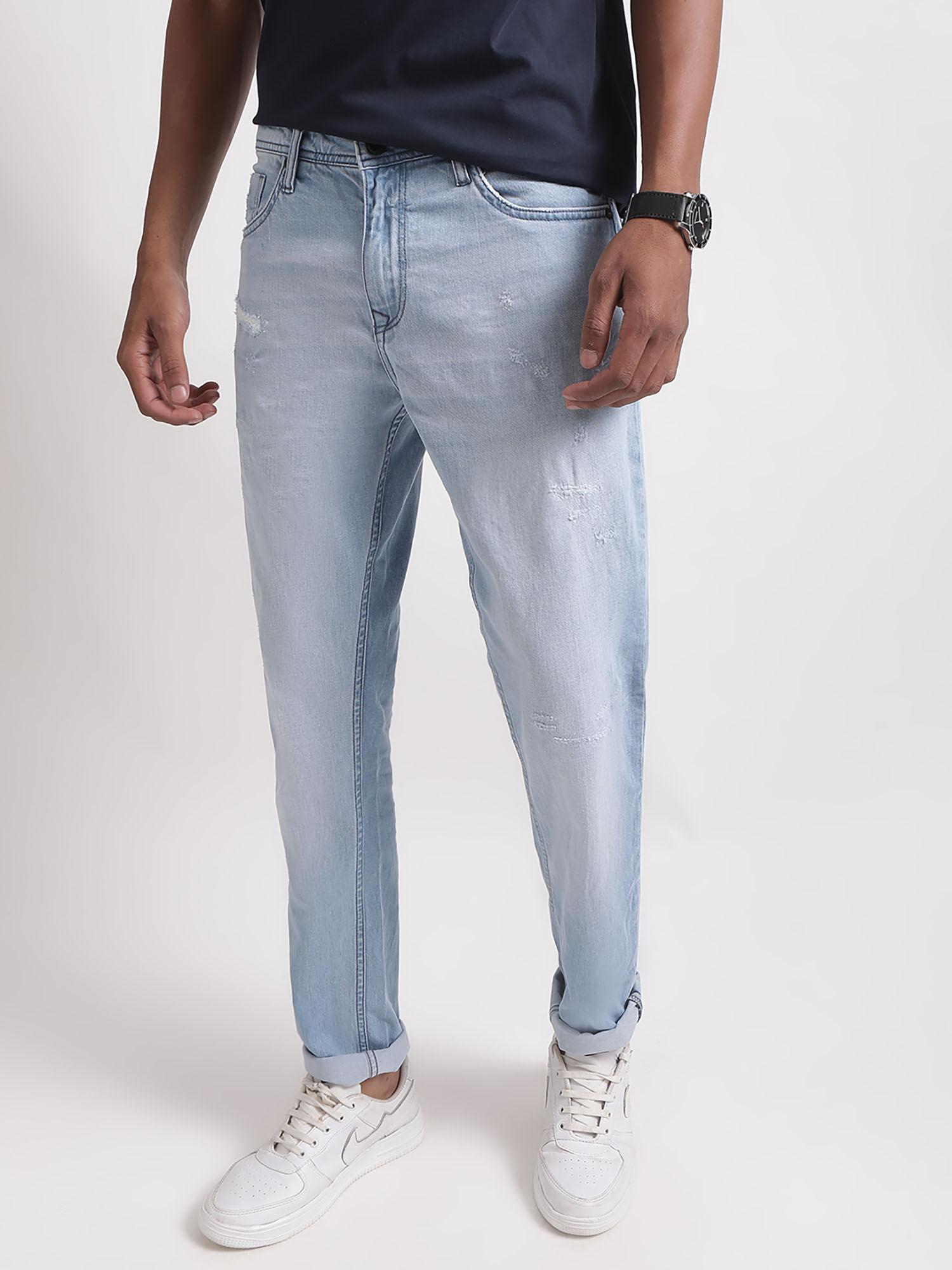men washed low rise tapered fit straight jeans