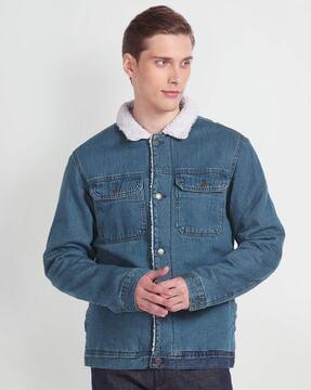 men washed regular fit denim jacket