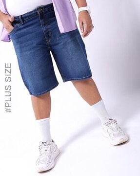 men washed regular fit denim shorts