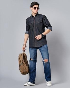 men washed regular fit shirt