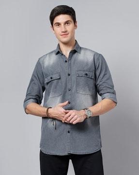 men washed regular fit shirt