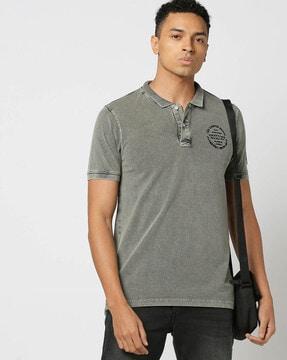 men washed relaxed fit polo t-shirt