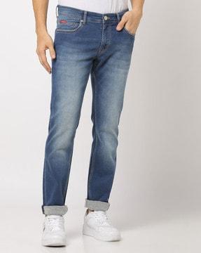 men washed skinny fit jeans