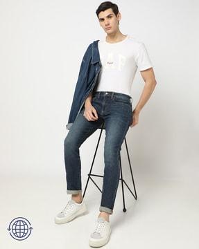 men washed skinny fit jeans