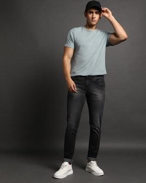 men washed skinny fit jeans