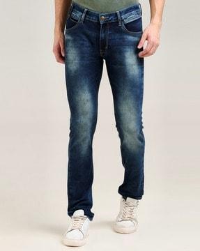 men washed slim jeans