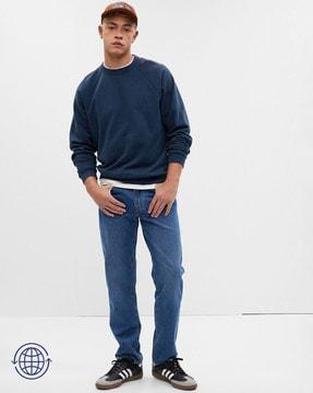 men washed straight fit jeans