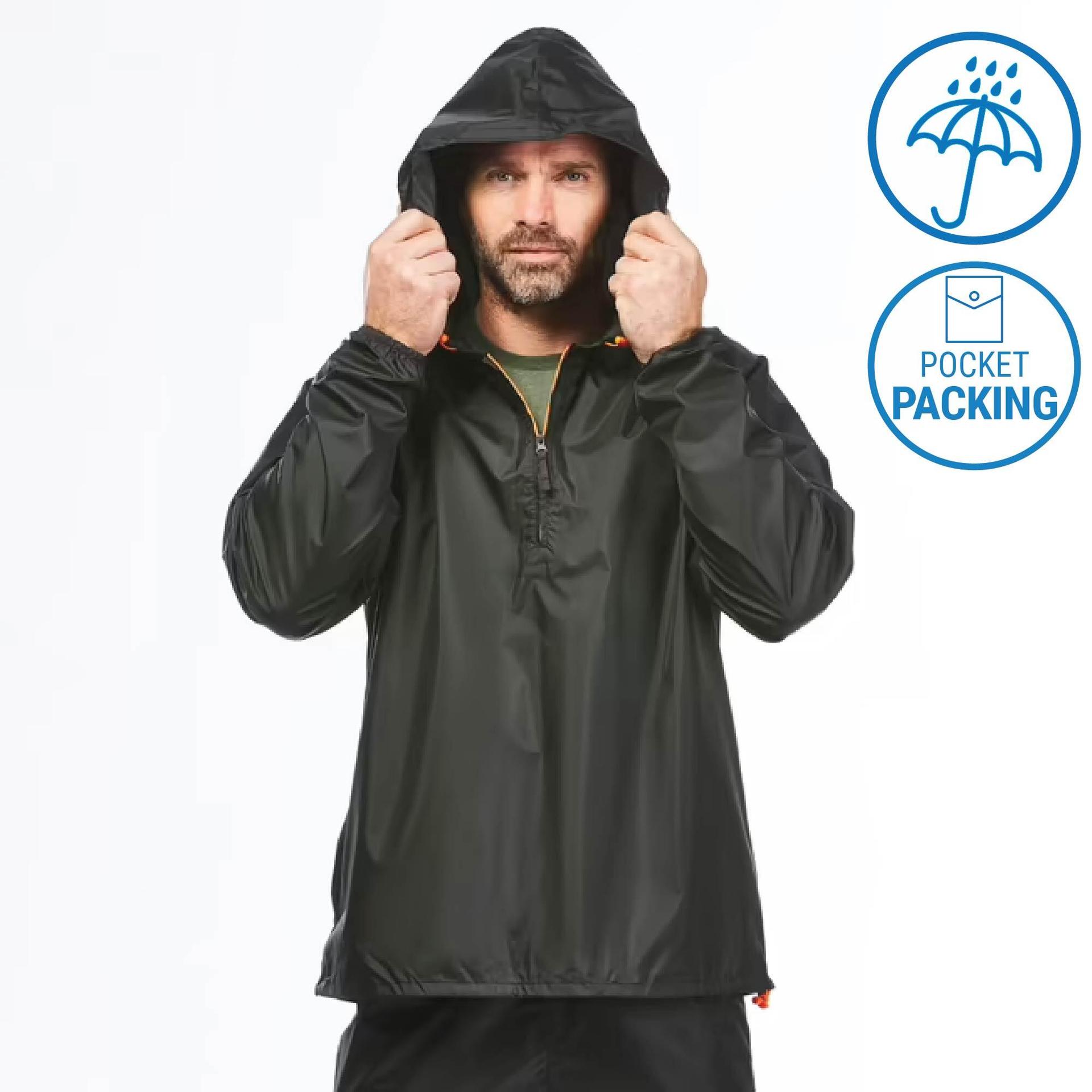 men waterproof 1/2 zip  rain jacket - black