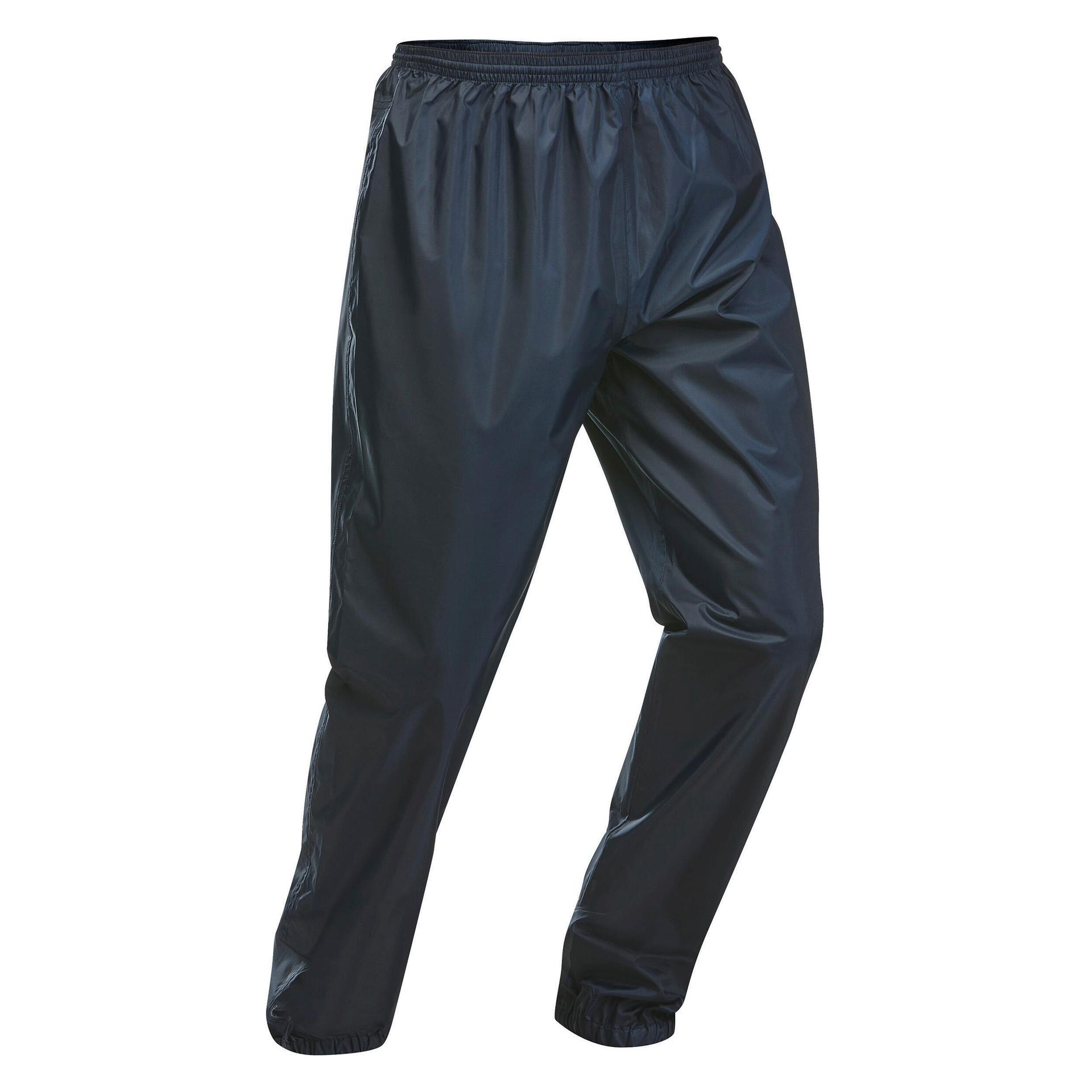 men waterproof hiking over trousers nh500 dark blue