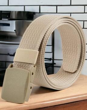 men webbed wide belt with flap buckle closure