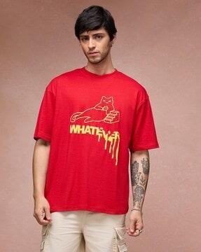 men whatever print oversized crew-neck t-shirt