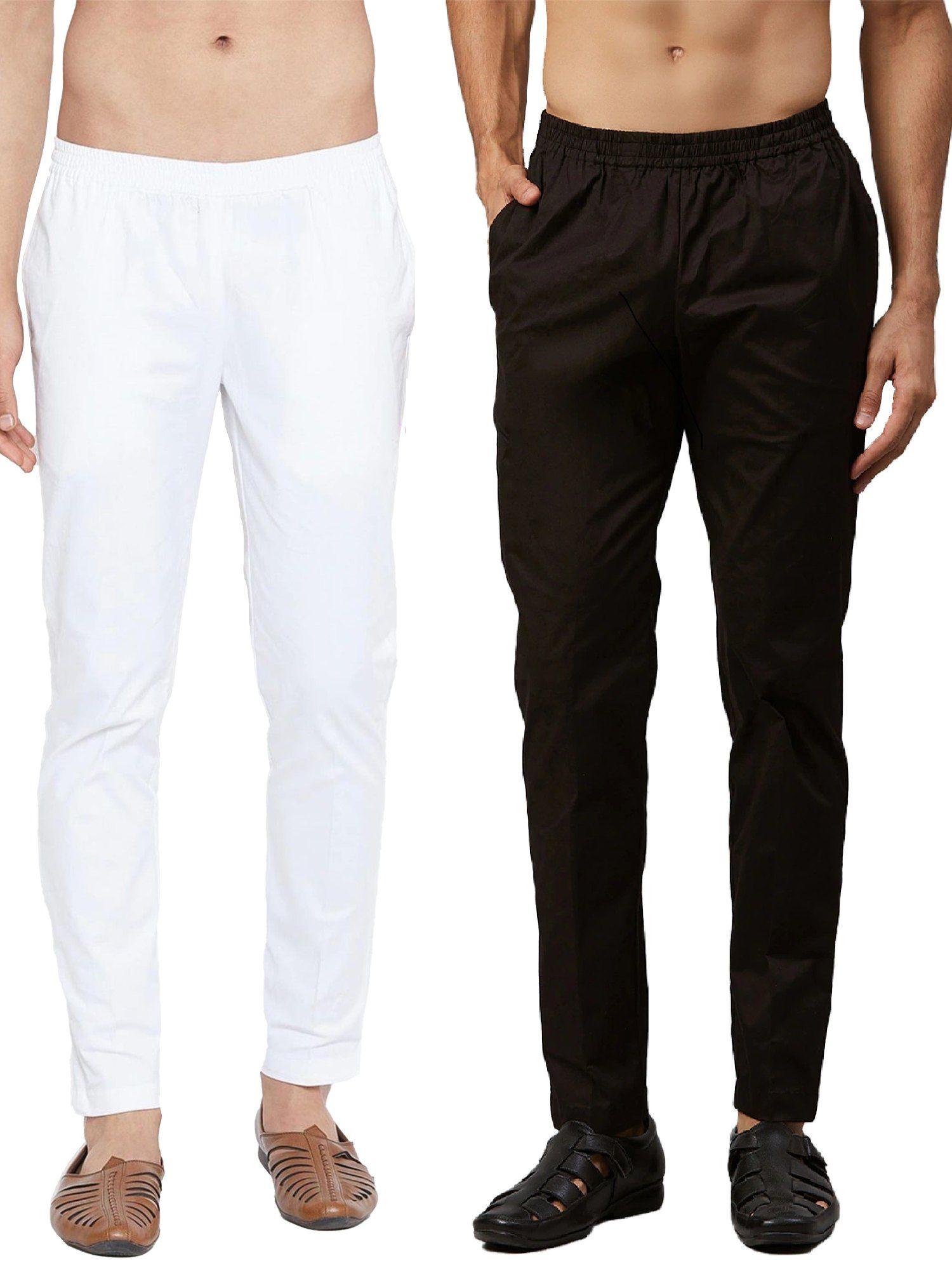 men white and black solid pure cotton pyjama (set of 2)