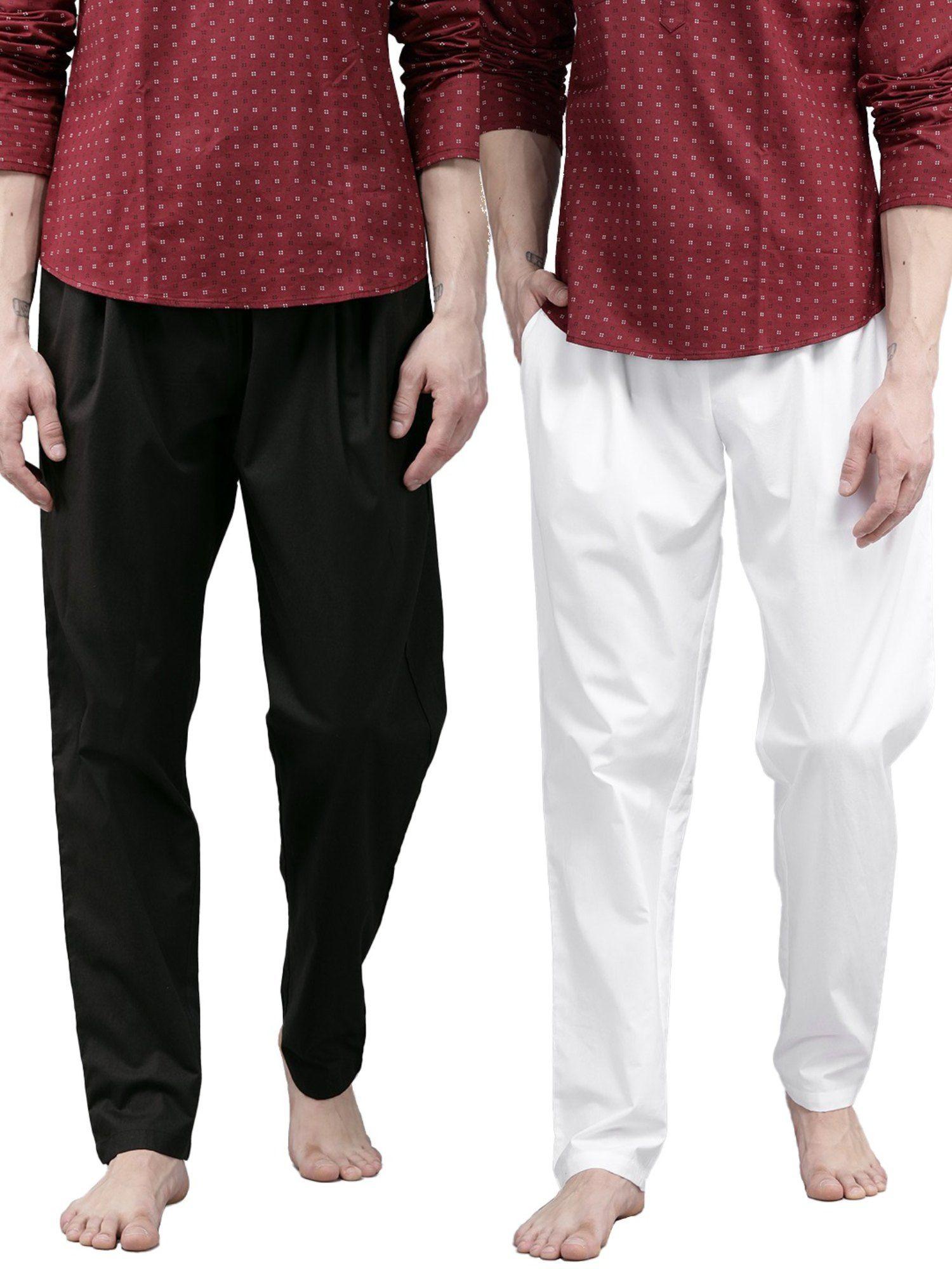 men white and black solid pure cotton pyjama (set of 2)