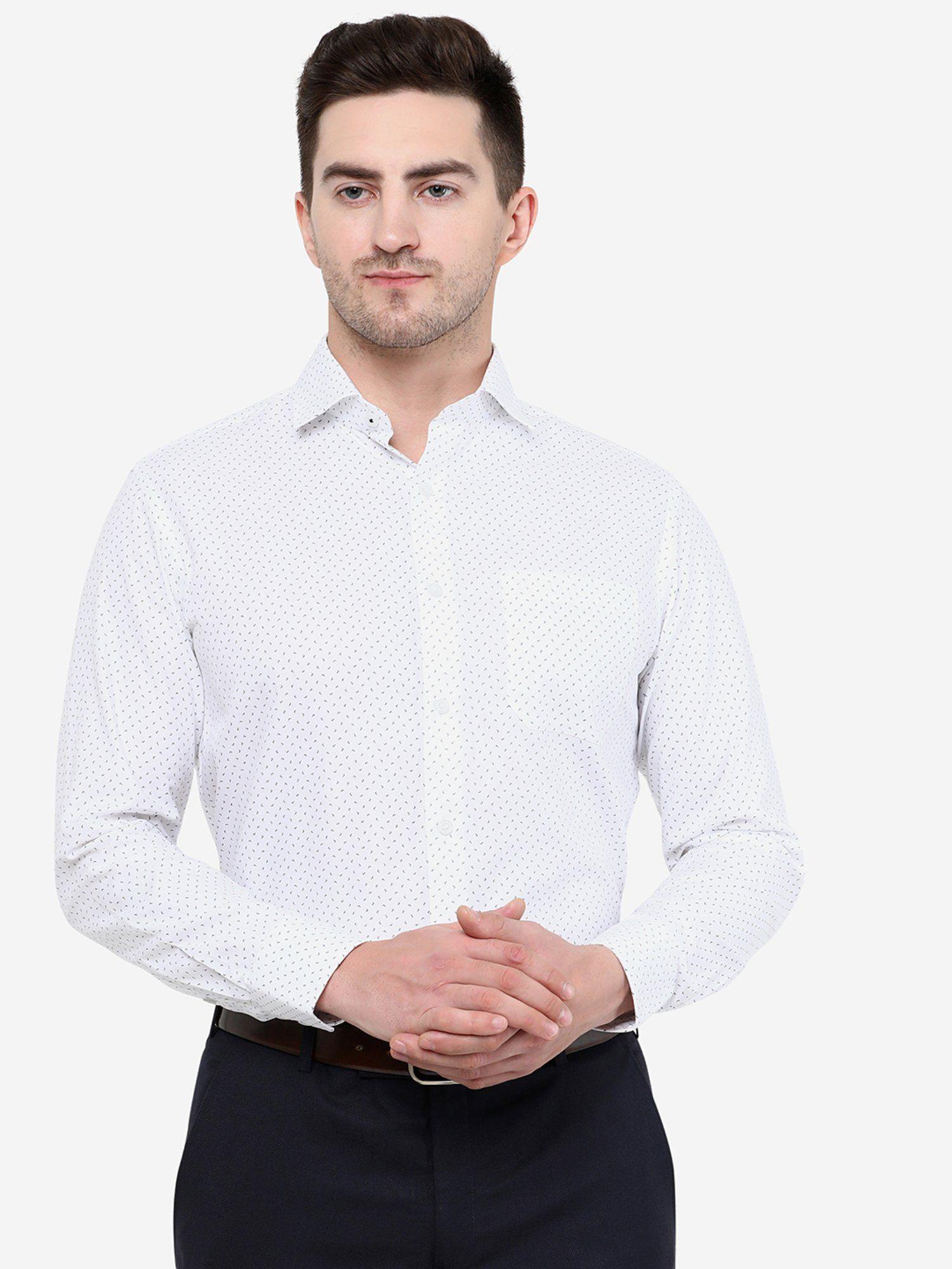 men white and blue printed slim fit formal shirt