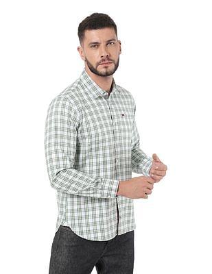 men white and green slim fit check casual shirt