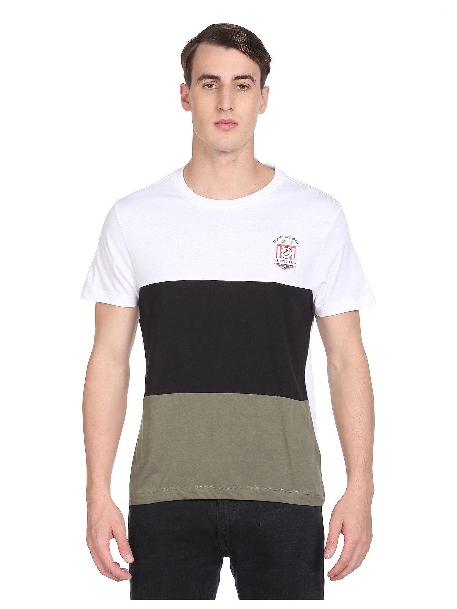 men white and grey colour block cotton t-shirt