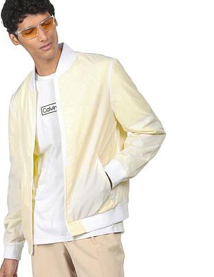 men white and yellow polyester perforated bomber jacket