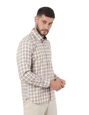 men white and yellow slim fit check casual shirt
