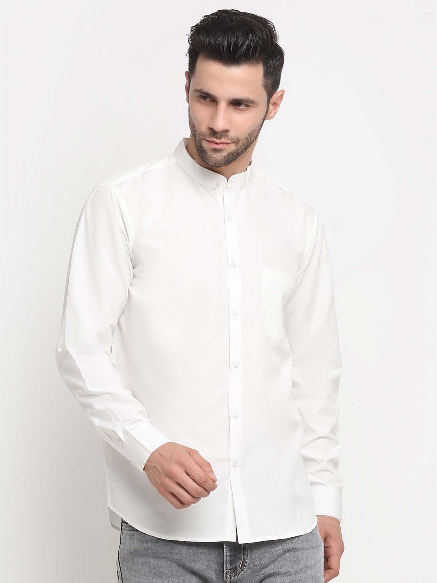 men white band collar full sleeves casual shirt