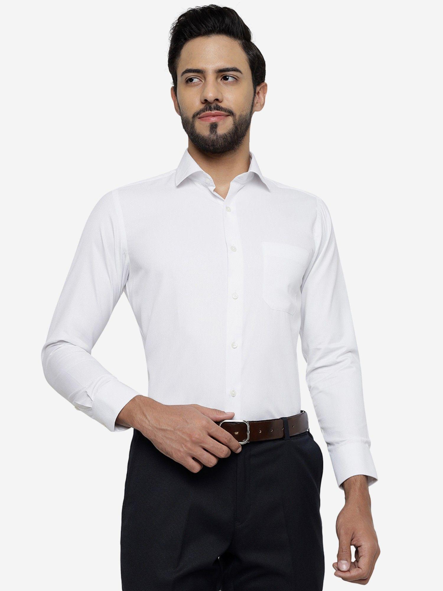 men white blended slim fit solid formal shirt